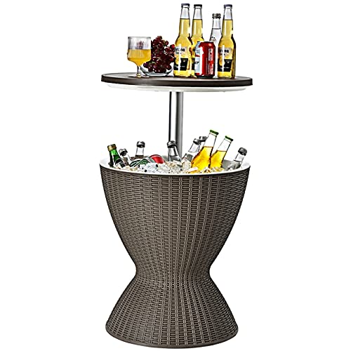 GOPLUS 30L Bar Cool Seau à Glace 3 en 1 Réglable en Hauteur avec Bouchon de Vidange,Table de Refroidisseur de Glace 30L en PP et Rotin Imité,Table de Jardin...