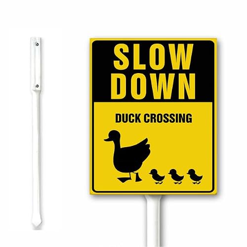 Image of Slow Down - Duck Crossing Sign With Stakes 20 x 30 CM Aluminum Yard Sign for Street Road Garden Lawn Sturdy and Strong Rust Free Easy Mounting