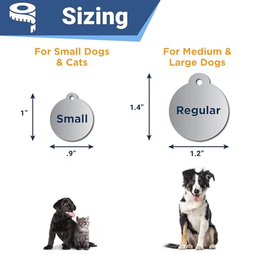 Image of GoTags Stainless Steel Pet ID Tags, Personalized Dog Tags and Cat Tags, up to 8 Lines of Custom Text Engraved on Both Sides, in Bone, Round, Heart, Bow Tie, Flower, Star and More (Round, Small)