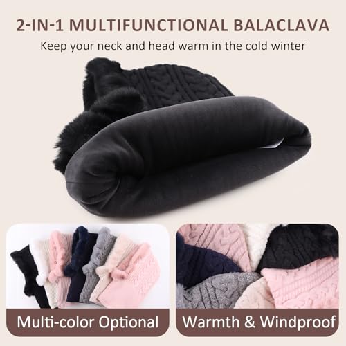 Image of Winter Fleece Balaclava Warm Men Hood Hat Knitted Hooded Scarf for Women Unisex Skull Cap
