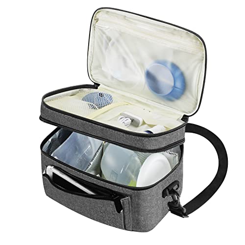 Image of Breast Pump Bag with Cooler Compatible with Medela, Lansinoh, Elvie, Willow, Momcozy Breast Pump, Breastmilk Storage Bags Carrying Case for Pumping Supplies (Grey)