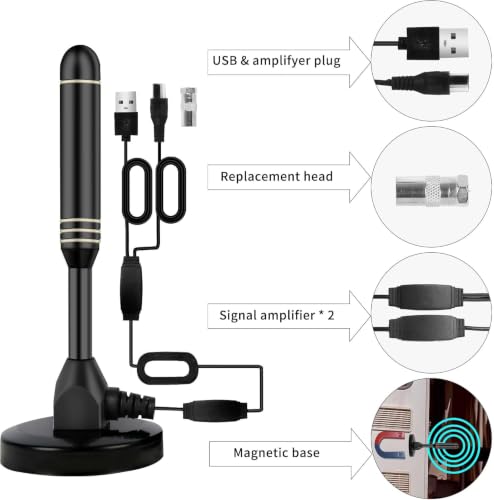 Image of Indoor TV Antenna with 2 Signal Boosters & 32FT Cable - Digital Antenna for Smart TV, Magnetic Base, Supports 4K 1080p - Dual Amplifiers for Long Range Reception of Local Channels(Ivory)