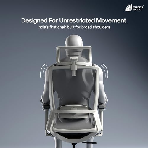 Image of Green Soul Leo | Designed for Broad Shoulders | Mesh | Ergonomic Office Chair for Work | 3 Year Warranty | Single Lock Synchro-Tilt Recline | Adjustable Lumbar | White Grey
