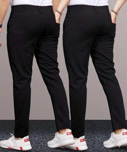 Image of Men's Slim Fit Lycra Formal Trousers Combo | Stretchable Smart Casual Pants for Office Wear | Mid-Rise Flat Front Stylish Chinos