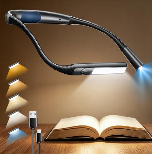 Glocusent Neck Reading Light 100Hrs Long Lasting Rechargeable Book Light for Reading in Bed 5 Colors & Stepless Dimming Neck Light Perfect Gifts for Reading Knitting Camping Repairing