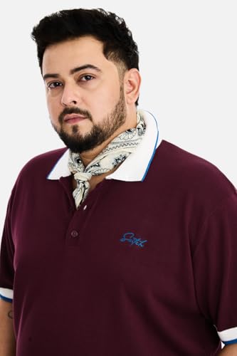 Image of SNITCH Men Polo Plus Size T-Shirt | Knitted Solid Polo with Contrast Tipped Collar & Logo Embroidery | 100% Cotton Breathable Lightweight Smart Casual Wear