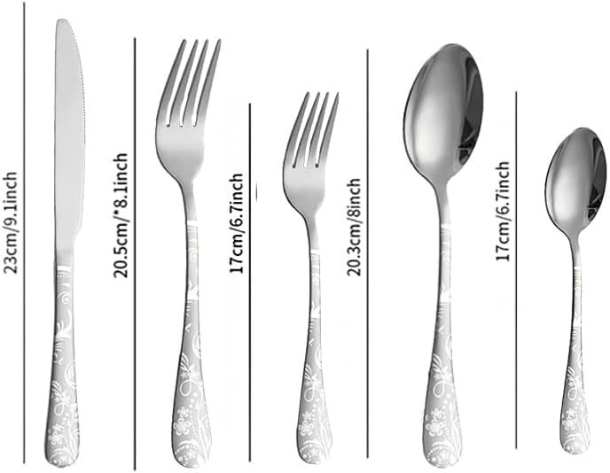 Image of aDai Premium 40 Piece Stainless Steel Cutlery Set | Floral Handle | Includes Spoon Fork Knife Teaspoon | Perfect for Corporate Gifting (Silver)