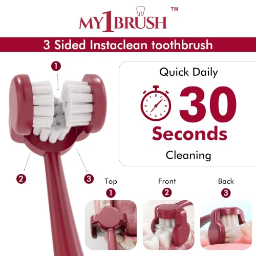 Image of MyOrl Care Dental Care Kit | Combo Pack of Ultra Soft Bristle Toothbrush, Dental Floss, Stainless Steel Tongue Cleaner & Interdental Toothpick | Daily Oral Care | All-in-One Pack (Maroon)