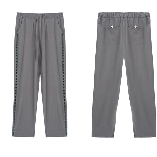 Grey Linen Pants for Women High Waist Dress Pants Womens Summer Lightweight Pants with Pockets Casual Wide Leg Beach Pants XL4