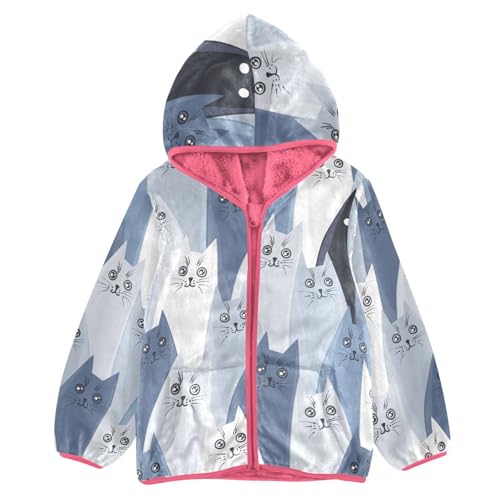 OTVEE Gray and Blue Cats Kids Hoodie Jacket Fall Spring Full Zip Warm Outwear Coat