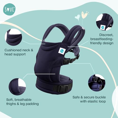 Image of Soulslings Tanu Baby Carrier Cove | Stretchy Baby Carrier for New Born & 0 to 1 Year Baby | Soft Cotton Belt with Ergonomic M Position | Adjustable Infant Carrier with Front & Hip Carry (3-10 Kgs)
