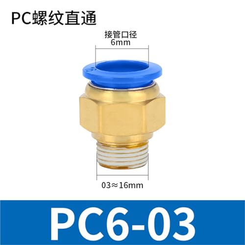 Conector neumático PC6-03 en latón duradero con junta rápida de inserción recta 3