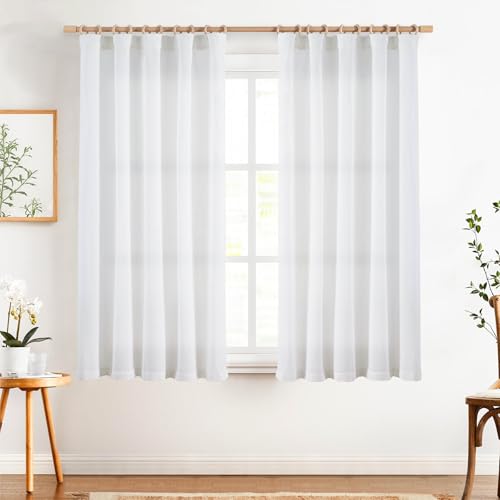 Image of jinchan Linen Curtains Light Filtering Back Tab 50x63 Inch 2 Panels White