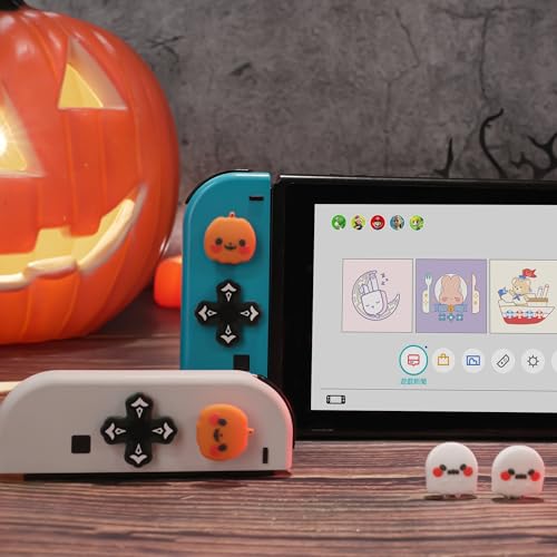 Image of GeekShare Switch accessories Cute Silicone Cross D-Pad Button Caps Set Joystick Cover - ABXY Key Buttons Sticker Spooky Gift Compatible with Switch /OLED Joysticks - Pumpkin & Ghost