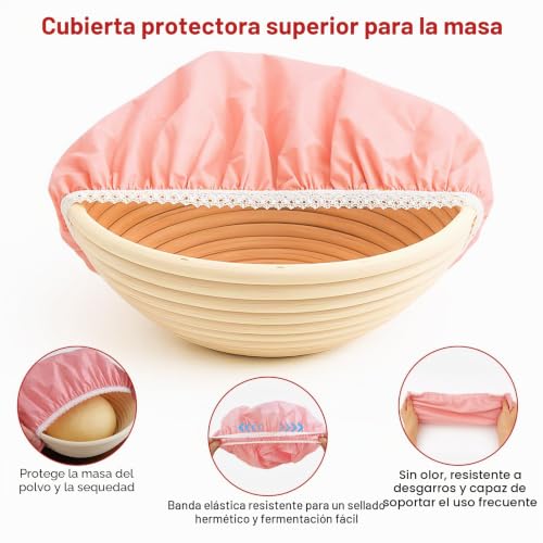 Miniatura 4 de Mispudin 6 Piezas Tapas Para Fermentadora De Pan, Fundas Reutilizables Para Cuencos, Cubiertas Fermentación Elásticas, Accesorios Hornear Pan Blanco, Almendra, Rosa