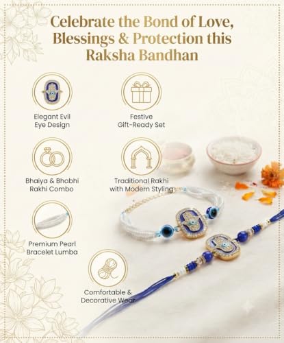 Image of Rakhi for Brother and Bhabhi Set of 2, Designer Rakhis for Rakshabandhan, Bhaiya Bhabhi Rakhi Set for Rang Panchami, Best Wishes Greeting Card and Tillak Set, Premium Thread Raki for Him