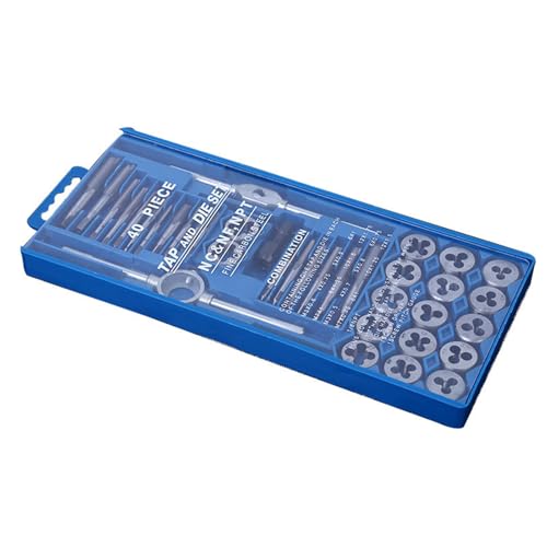 Juego de 40 piezas de machos y troqueles con caja de almacenamiento, herramienta de roscado para corte de rosca completo para uso profesional y doméstico, acero al carbono