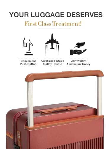 Image of FUR JADEN The Aviator 75cm German Polycarbonate Travel Luggage Suitcase with 8 StealthTech Silent Shock Absorbing Wheels, TSA Lock & Aerospace Grade Wide Trolley (CherryM, Cabin 28 inch)