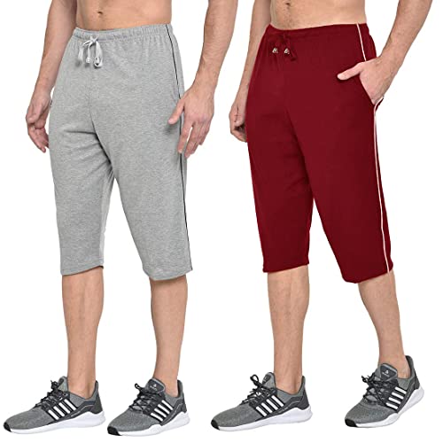 Image of Men's Regular Fit Cotton Three by Fourth, 3 /4th, Man Capri, Capris, Three Quarter, Capri for Men, Printed, Sports Running, Three Quarte, Casual Lounge Short, Nightwear Sleep Shorts, Pack of 2