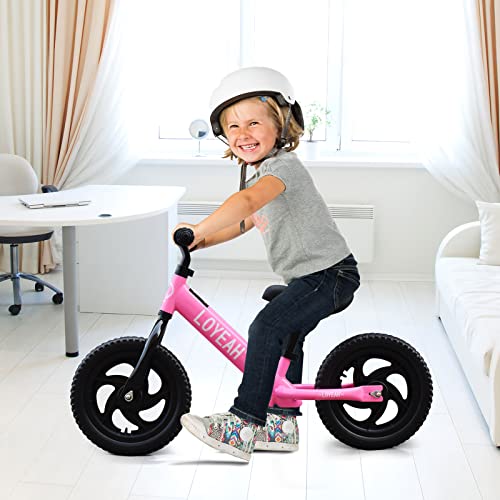 Loyeah Balance Bike For 2 3 4 5 6 Year Old Boys Girls, 12 Inch Kids Toddler Balance Bike Indoor Outdoor Toys, No Pedal Training Bikes, Adjustable Handlebar And Seat, Eva Tires, Pink #TOP3
