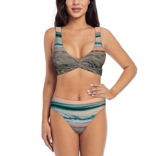 Maillot de bain 2 pièces ventre plat silhouette sculptée imprimé plage été