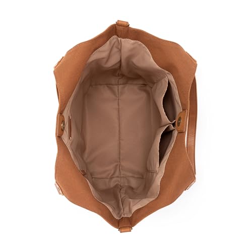 The Sak Roma Shopper in Leather, Double Leather Shoulder Straps, Tobacco Floral Emboss