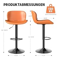 Youhauchair Barhocker 4er Set, Barhocker Höhenverstellbar aus Kunstleder, wasserdicht und verschleißfest, Barhocker mit Lehne, Drehbarer bar Stool, modern, Orange – Ansicht 2