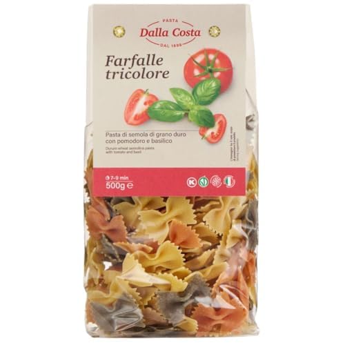 Dalla Costa makaron Farfalle trikolor z pomidorami i bazylią, opakowanie oszczędnościowe 12x500 g