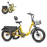 ADDMOTOR Electric Trike for Adults, 750W Rear Motor Folding Electric Tricycle, 90MI 20AH 48V TRIKETAN M-330F Foldable Etrike for Seniors, 20'' Fat Tire 3 Wheel Electric Bike, Parking Brake Yellow