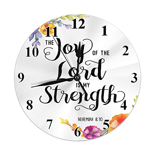 Tks Mitlan MULTIA1937 Watercolor Flower Modern Quartz Round Black Wall Clock(10 Inch) My Strength Scripture Religious Silent Non Ticking Pvc Decorative,Minimalist Style cover