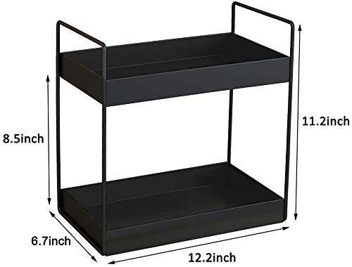 Image of IVAZA Modern Kitchen & Bathroom Organizer - 2-Tier Black Metal Rack with Ventilated Shelves | Space-Saving & Sturdy (Made in India)