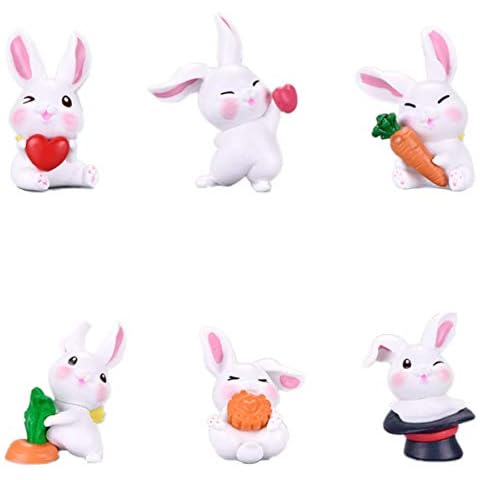Yeooyoor Animals Toys Statues，6pcs Mini Rabbit Doll Toy Realistic Plastic Hand-Painted Toys Set,Cake Top Hat Children Birthday Gift Party Supplies Educational Bunny Toy Cover