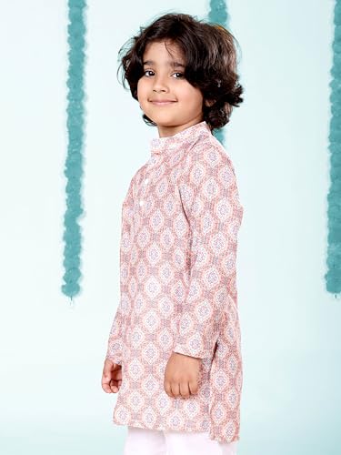 Image of KiddoPanti Boys 100% Cotton Ethnic Motif Printed Short Length Kurta