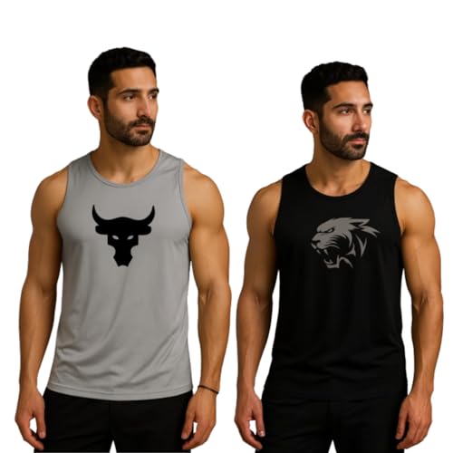 Image of Pack of 2 Sando For Men Men's Sleeveless Round Neck Vest - Pack of 2, Polyester Fabric, Quick Dry Gym & Casual Wear Gym Fit