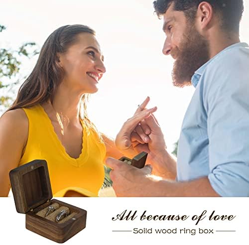 KOCAWIS Wooden Wedding Ring Box Ring Holder Case Engagement Ring Box Jewelry Boxes Storage Vintage Ring Holder with Magnetic Wedding Ring Pair Case for Proposal Engagement Gift Case Square Shape