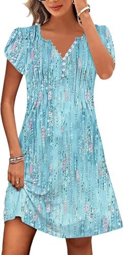 Disamer Womens Casual Dresses Short Sleeve Summer Dresses 2025 Boho Floral Beach Sundresses Spring A-Line Dress with Pockets