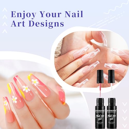 Image of JODSONE Nail Art Gel Liner Set 10 Colors White Red Black White Gel Nail Polish Need U V Lamp Cured with Thin Brush,Gifts for Women