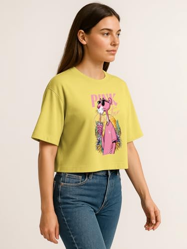 Image of HELLCAT Beige Printed Loose Fit Crew-Neck Crop T-Shirt for Women