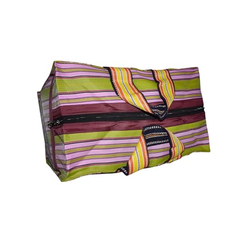 Image of (#B2B25NYXLZip) Reusable EXTRA LARGE Recycled Multicolour Cloth Tote Cum Handbag Jhola Under bed storage bag for clothes 20 x 14 x 12 inch with Zip closure