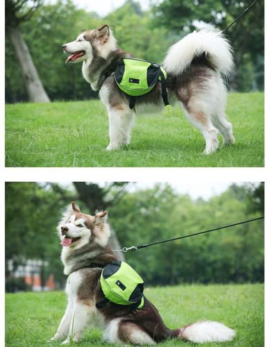 Satteltasche Hunderucksack für Mittlere Große Hunde, Packtaschen Rucksack für Reisen Wandern Training, Reflektierende Wasserdicht Verstellbare Kabelbaumweste mit Griff (grün, L (Hund 28kg - 40kg)