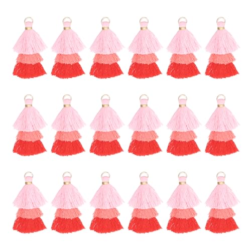 Mini borlas de tres capas rosa claro antirroces con argolla metálica para crear aretes estables 2