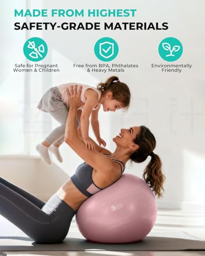 Image of Gruper Yoga Ball, Extra Thick Exercise Ball for Workout Pregnancy Stability - 4 Sizes Anti Burst Balance Ball for Yoga, Pilates, Fitness, Birthing, Physical Therapy - Includes Pump