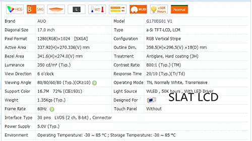 AUO 17 G170EG01 V1 画面 液晶パネル 工業パソコン 動作保証 AUO G170EG01 V1 Overview - Panelook.com