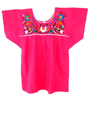 Leos Mexican Imports Mexican Puebla Blouse (Small, Magenta)