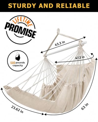 Image of ADVOKAIR Hammock Chair Swing 500lbs Steel Bar Multi-Size Bedroom&Porch | Anti-slip Rings, Adjustable Strap and S-hook, Easy Assembly, Indoor&Outdoor