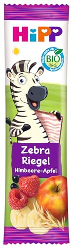 HiPP Bio Zebra Früchte Riegel Himbeere in Banane-Apfel (22 x 23g), ab 1 Jahr, Süße nur aus Früchten, in bester Bio-Qualität