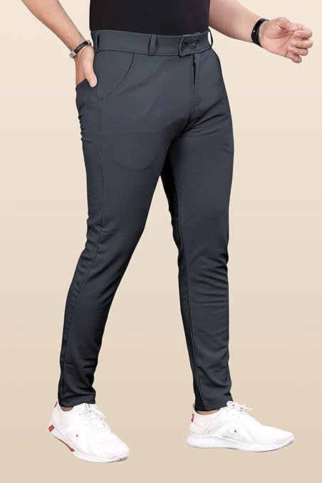 Image of Men's Slim Fit Casual Trousers Combo Pack of 2 | Stretchable Formal Pants for Men | Mid Rise Smart Office & Casual Wear Ankle Length Trouser
