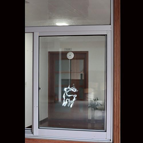 LED Christmas Window Lights Hanging with Suction Cup Battery Operated Window Hanging Decor for Indoor Lighting Xmas Party Decoration (Elk Style + Pure White Light)