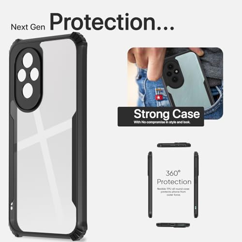 Image of Pikkme Crystal Clear Transparent Back Cover | Ultra Hyrbid | Full Camera Protection | Raised Edge | Bumper Case for Honor 200 5G (Black)