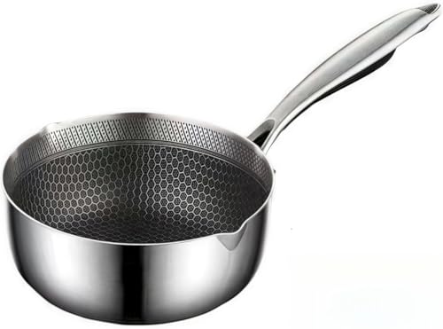 Tuyiutm 18cmのステンレス製鍋。朝食、揚げ物、シチュー、ラーメンなどに最適。槌目仕上げ。IHとガスコンロに対応。軽量調理器具。 (カバーなし,18cm)